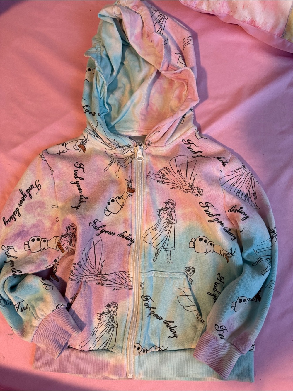 Disney Pastel Tie-Dye Frozen Zip Hoodie - Pink & Blue